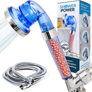 shower with power shower head with handheld shower head filter for hard water. high pressure showerhead with 3 spray modes. includes bracket and 6 ft hose.