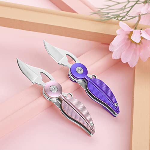 Coowolf Pocket Knife Womens with Chain, Small Pocket Knife, Stainless Steel and Aluminum Alloy Handle, EDC Small Knife, Practical Key Accessories Creative Gift for Women