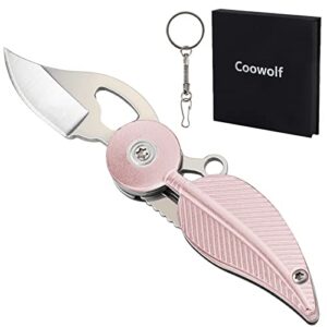 coowolf pocket knife womens with chain, small pocket knife, stainless steel and aluminum alloy handle, edc small knife, practical key accessories creative gift for women