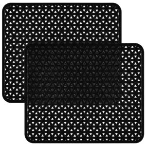 coopay 2 pack kitchen sink mat pvc eco-friendly kitchen stainless steel/porcelain dish drying pad sink protector for bottom of kitchen sink, triangular hole design, 12.6 x 10.5 inches (black)