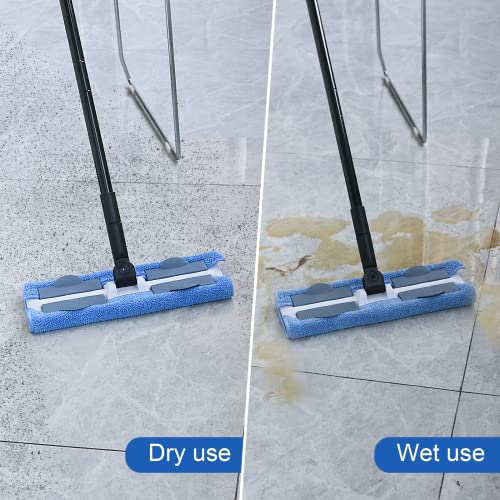 Professional Microfiber Mop Floor Cleaning Mop, Hardwood Floor Mop with Durable Extended Handle, 360 Rotating Dust Mop, 3 Reusable Washable Flat Mop Pads and 1 Dirt Removal Scrubber - Black and Blue