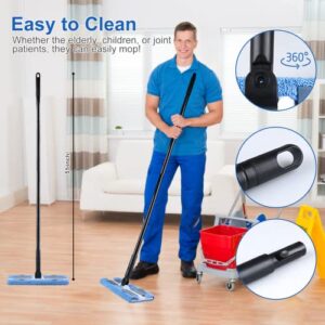 Professional Microfiber Mop Floor Cleaning Mop, Hardwood Floor Mop with Durable Extended Handle, 360 Rotating Dust Mop, 3 Reusable Washable Flat Mop Pads and 1 Dirt Removal Scrubber - Black and Blue