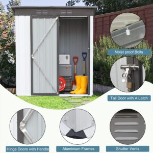 5 x 3ft Outdoor Metal Storage Shed，with Lockable Doors, Sun Protection, Waterproof Tool Storage Shed for Patio, Lawn,Backyard (Gray)