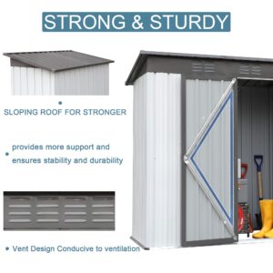 5 x 3ft Outdoor Metal Storage Shed，with Lockable Doors, Sun Protection, Waterproof Tool Storage Shed for Patio, Lawn,Backyard (Gray)