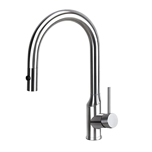 KINSE Kitchen Sink Faucet with Put Down Sprayer, Single Handle Kitchen Sink Faucet with High Pressure Blade Mode, High Arc Stainless Steel Single Level Faucet for Kitchen RV Bar Sink