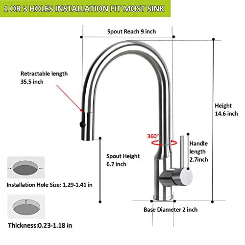 KINSE Kitchen Sink Faucet with Put Down Sprayer, Single Handle Kitchen Sink Faucet with High Pressure Blade Mode, High Arc Stainless Steel Single Level Faucet for Kitchen RV Bar Sink