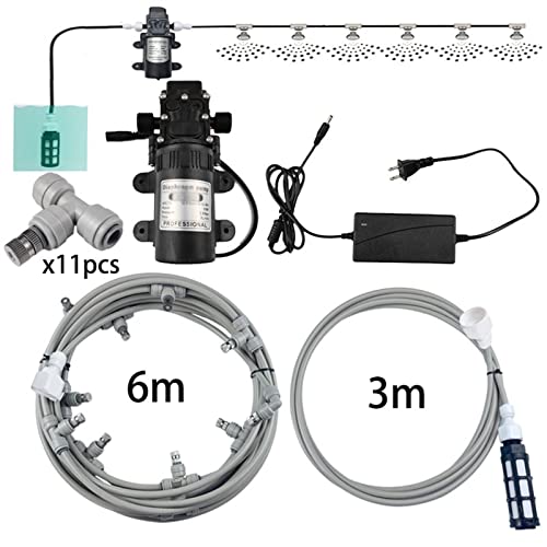 Outdoor Misting Cooling System kit with Pump Filter Kit, Misting Line + Brass Misters, Garden Cooling System DIY Micro Drip Irrigation System for Patio, Garden, Lawn, Home Irrigation, Greenhouse, Gray