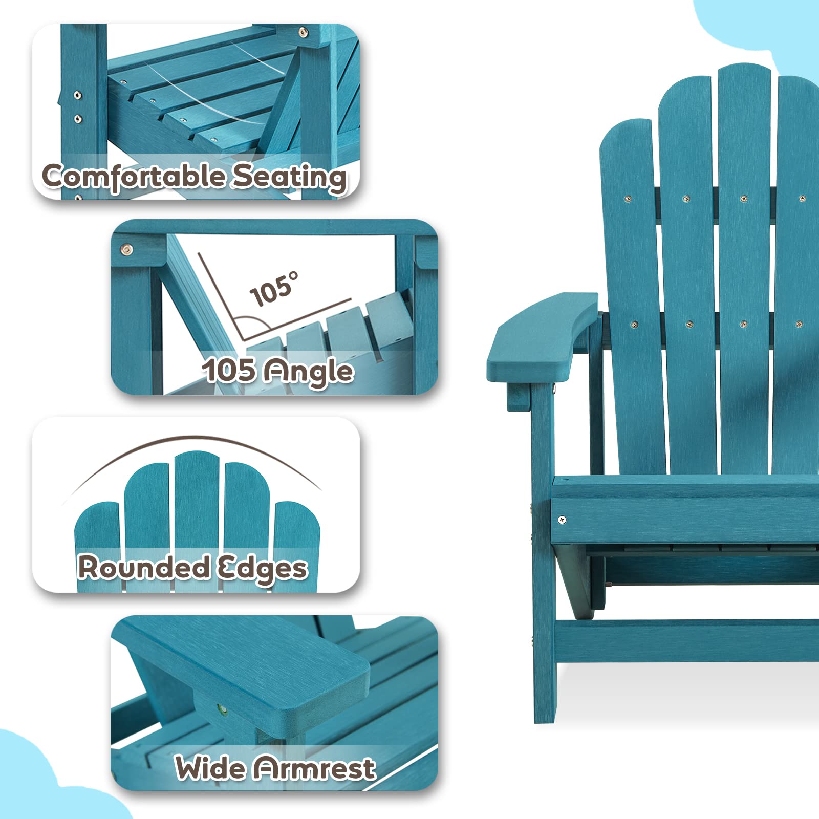 EFURDEN Kids Adirondack Chair, Polystyrene Adirondack Chair for Children, Easy-Maintenance Patio Chair for Outdoor and Indoor (Blue)