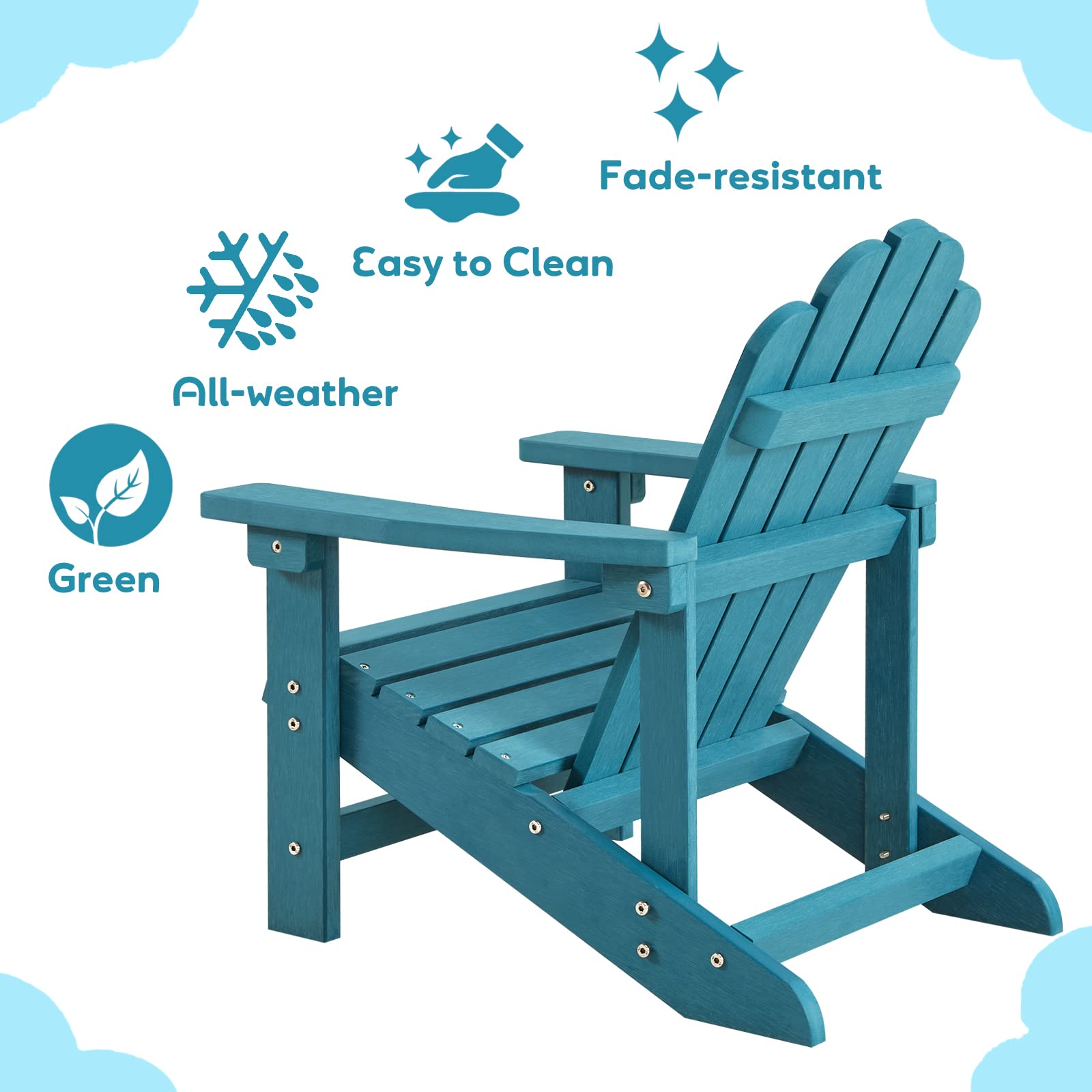 EFURDEN Kids Adirondack Chair, Polystyrene Adirondack Chair for Children, Easy-Maintenance Patio Chair for Outdoor and Indoor (Blue)