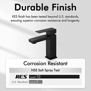 KES Black Bathroom Faucet & Bathroom Sink Drain with Overflow, cUPC Certified Vanity Single Hole Faucet with Pop Up Drain Stopper Rustproof Matte Black, L3156ALF-BK-C3