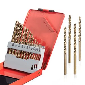 boen cobalt drill bit set - 13pcs m35 high speed steel twist jobber length drill bits 1/16" - 1/4", drill bit for hardened metal, stainless steel, cast iron, plastic and wood, indexed storage case