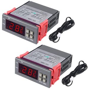 2pcs stc-1000 digital temperature controller dc 12v 10a digital led temperature controller thermostat control switch 2 relay output cooling heating and ntc sensor probe