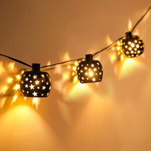 vigdur lantern string lights with 10 clear g40 bulbs and star plastic lamp shades, indoor outdoor string lights for patio yard christmas decor