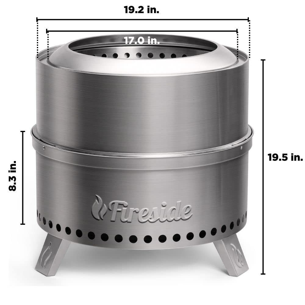 TURBRO 19 Inch Smokeless Fire Pit for Outdoor Wood Burning, Portable 304 Stainless Steel Camping Stove with Stand, Removable Ash Pan, Waterproof Storage Bag, Unique Nested Design, Pluto R19-SS, Silver