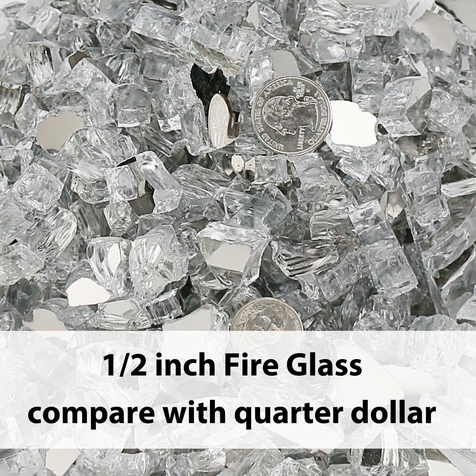 Grisun Fire Glass for Fire Pit, 1/2 Inch Mix 20 Pounds High Luster Reflective Tempered Glass Rocks for Natural or Propane Fireplace, Safe for Outdoors and Indoors Firepit Glass