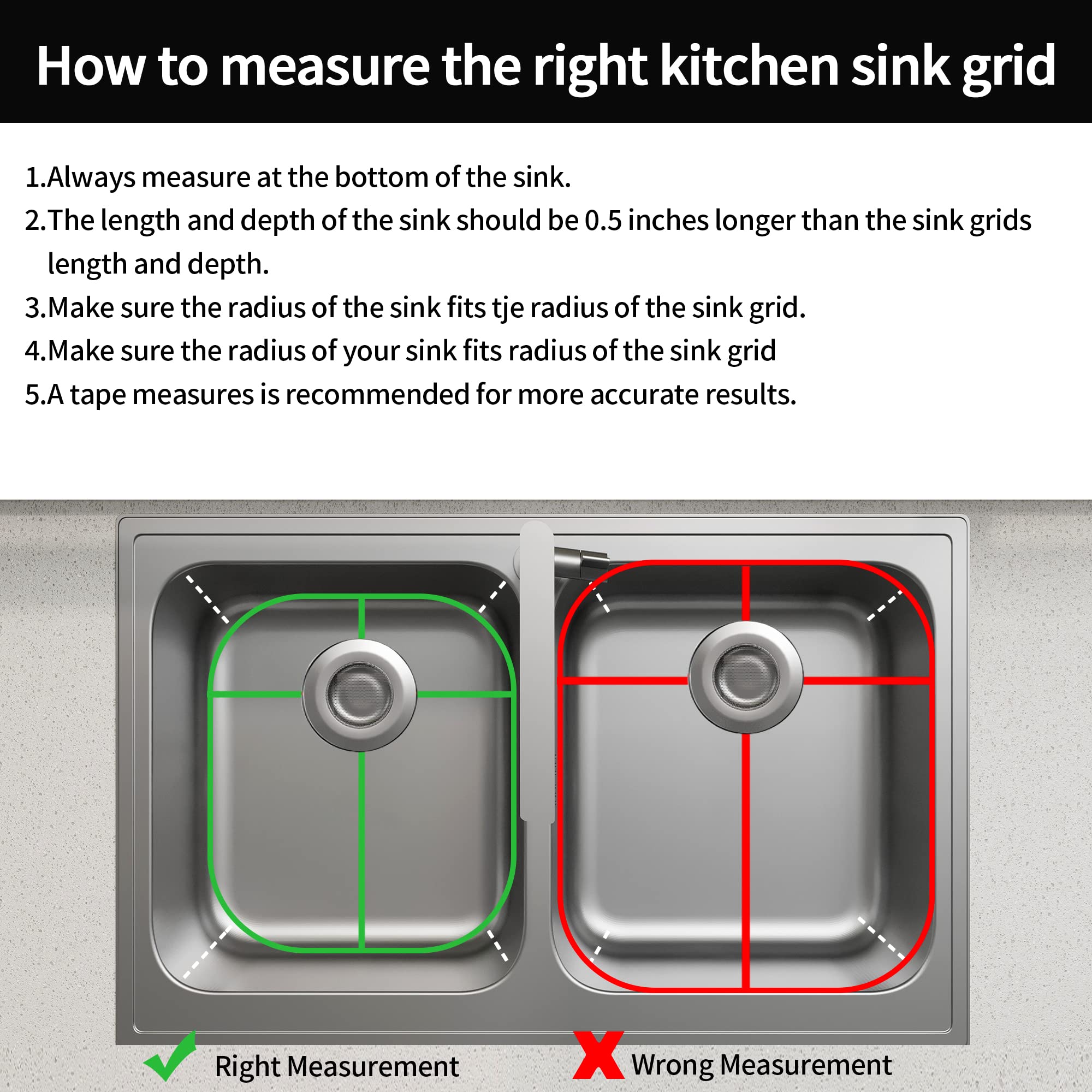 2Pack Sink Protectors for Kitchen Sink 13"x16"and 11.2"x14.5",Stainless Steel Sink Grid, Sink Rack for Bottom of Sink, Rust Resistant Metal Sink Protector with 2Pack Sink Strainer (2 Pack Rear Drain)