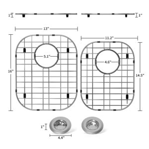 2Pack Sink Protectors for Kitchen Sink 13"x16"and 11.2"x14.5",Stainless Steel Sink Grid, Sink Rack for Bottom of Sink, Rust Resistant Metal Sink Protector with 2Pack Sink Strainer (2 Pack Rear Drain)