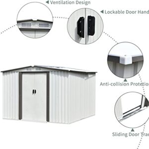 8 x 8 FT Outdoor Storage Shed, Galvanized Metal Sheds Outdoor Storage with Air Vent and Slide Door, Outdoor Storage Tool Garden Shed Bike Shed, Outdoor Shed for Backyard Patio Lawn