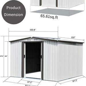 8 x 8 FT Outdoor Storage Shed, Galvanized Metal Sheds Outdoor Storage with Air Vent and Slide Door, Outdoor Storage Tool Garden Shed Bike Shed, Outdoor Shed for Backyard Patio Lawn