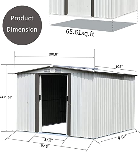 8 x 8 FT Outdoor Storage Shed, Galvanized Metal Sheds Outdoor Storage with Air Vent and Slide Door, Outdoor Storage Tool Garden Shed Bike Shed, Outdoor Shed for Backyard Patio Lawn