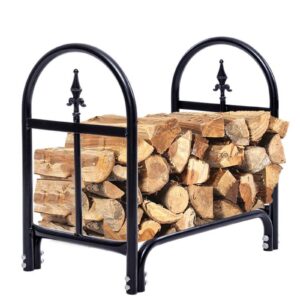 happytools firewood rack, 24 inch fireplace wood storage stand for indoor and outdoor, heavy duty steel fire log stacker holder for stove fire pit fireplace (single head, 2 ft) black