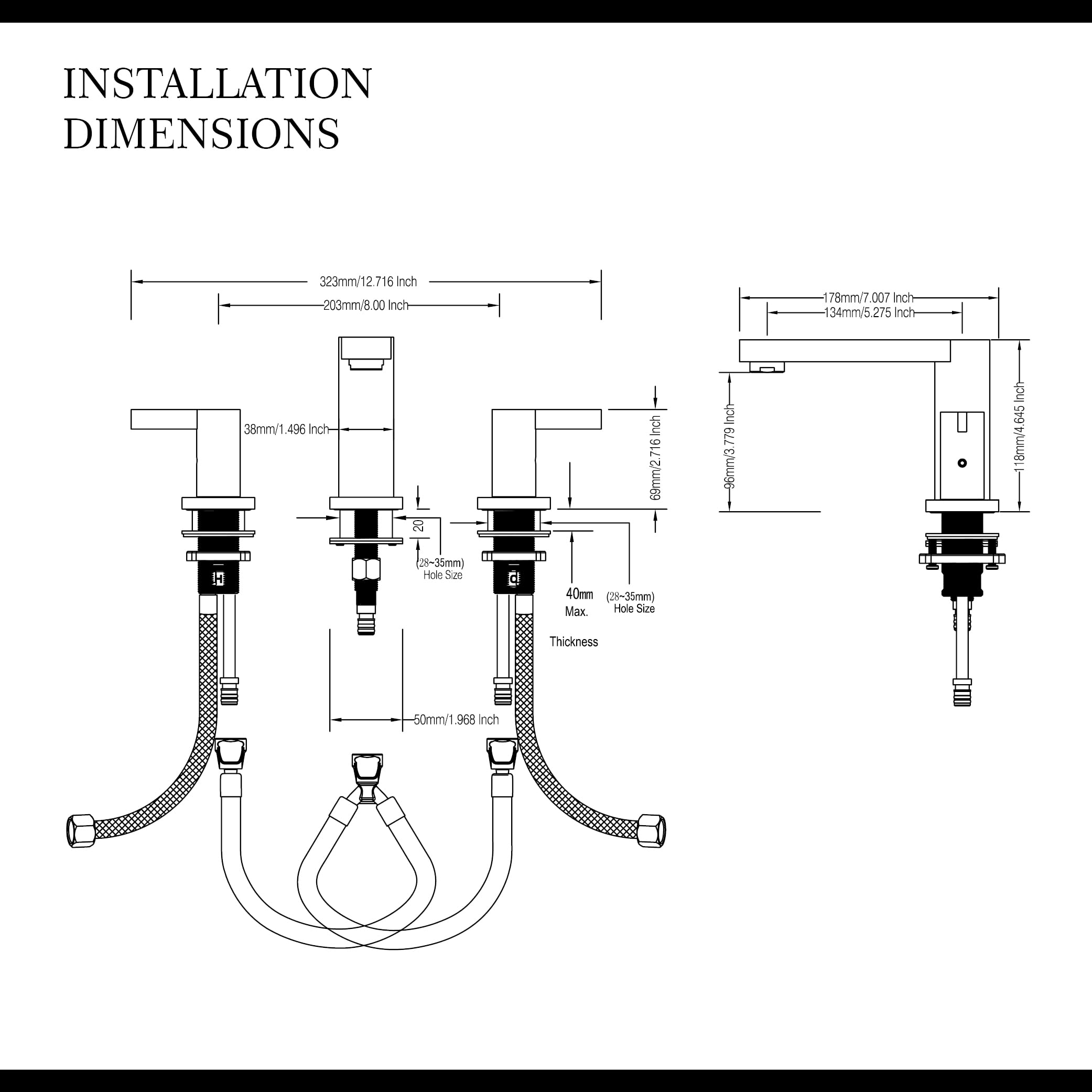 Widespread Bathroom Faucet Black Two Handle Bathroom Faucets for Sink 3 Hole Modern Bathroom Sink Faucet with Supply Hose Bathroom Vanity Faucet Rv Lavatory Vessel Faucet CWF029-BG