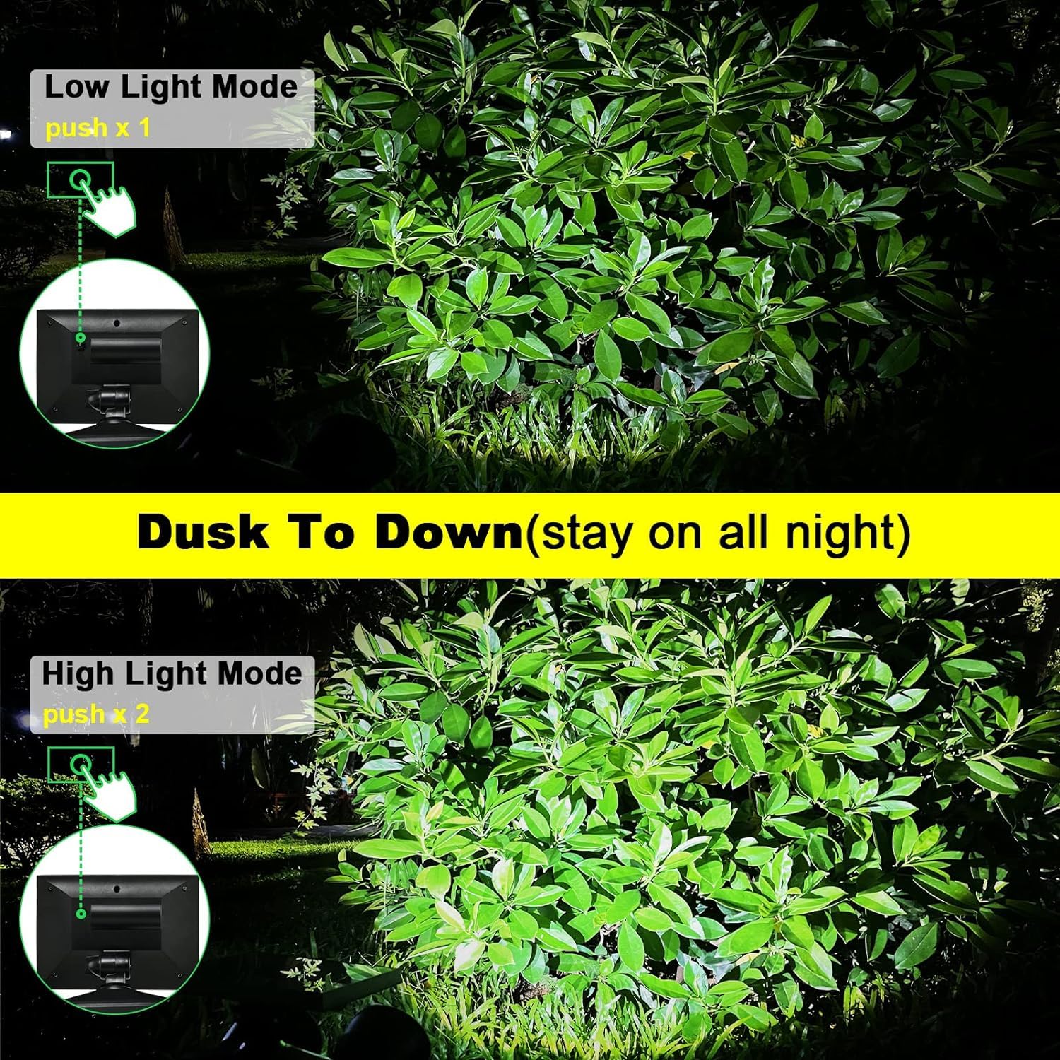 GUYULUX Always on Solar Spotlight Dusk to Dawn, Ultra Bright Patio Wall Light, 5000mAh Solar Focus Lights Outdoor, 210° Adjustable Solar Security Spot Lights Wall Mount&Stake Stand Waterproof, 1-Pack