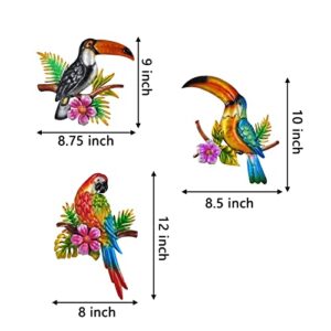 Tuokiuhn Metal Bird Wall Decor Toucan Macaw Decoration Bird Wall Art Tropical Wall Art Suitable for Outdoor Fence Patio Wall Decorations Set of 3