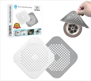 zaynyx 2 pack hair catcher shower drain is hair stopper for shower drain easy to install tub drain hair catcher with 4 suction cups suits for bathroom bathtub kitchen (grey and white)