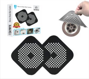 zaynyx 2 pack hair catcher shower drain is hair stopper for shower drain easy to install tub drain hair catcher with 4 suction cups suits for bathroom bathtub kitchen (black and black)