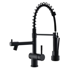kicimpro commercial faucet with sprayer, matte black kitchen faucet modern single handle high arc black stainless steel kitchen bar sink faucet for one hole or three hole sink