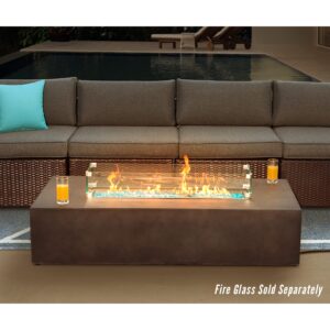 SUNBURY Outdoor Propane Burning Fire Pit, Patio Fire Table 50,000 BTU Fire Pit for Outside w Glass Wind Guard, Waterproof Cover (Rectangle, Dark Brown)