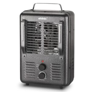 Shinic Space Heater,1500W Milkhouse Heater with Thermostat, Stay Cool Durable Metal Housing, Overheat protection, 3-Prong Plug, Tip-Over Auto Shut Off, Utility Heater for Garage, Bedroom, Greenhouse