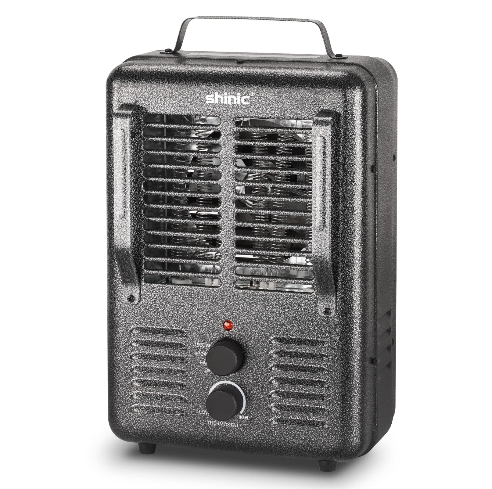 Shinic Space Heater,1500W Milkhouse Heater with Thermostat, Stay Cool Durable Metal Housing, Overheat protection, 3-Prong Plug, Tip-Over Auto Shut Off, Utility Heater for Garage, Bedroom, Greenhouse