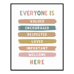 everyone is welcome here, boho classroom decor, classroom poster, educational, diversity sign, back to school welcome sign, inclusive art decor, unframed (8x10 inch) (8x10 inch)