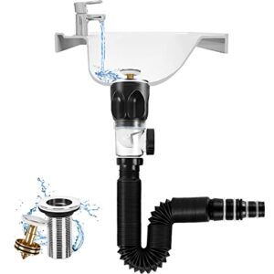 bathroom sink drain kit, pop up drain with basket filter and check valve, expandable flexible drain kit, fits without overflow and overflow vessel sink, p-trap fits 1 1/4"- 1 1/2" od drain inlets