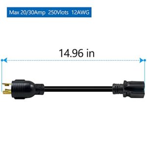 Zhudiyof Nema L6-30P 30-Amp Twist Locking Plug Male to 6-20R/ 6-15R T-Blade Adapter, STW 12-AWG 30Amp Generator to 20Amp 250V 6-20/ 15Amp 6-15R Adapter