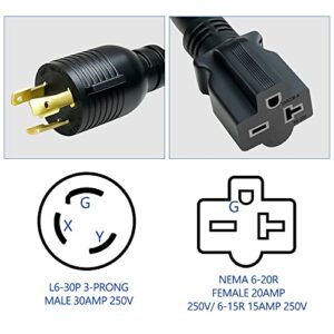 Zhudiyof Nema L6-30P 30-Amp Twist Locking Plug Male to 6-20R/ 6-15R T-Blade Adapter, STW 12-AWG 30Amp Generator to 20Amp 250V 6-20/ 15Amp 6-15R Adapter