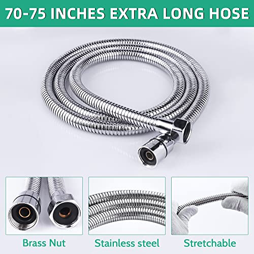 V-Frankness Shower Head with Handheld Combo, High Pressure 69 Settings Shower Head Buit in Power Wash Mode, with Soild Brass Diverter and 70 Inches Extra Long Stainless Steel Hose (Chrome)