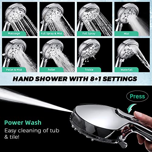 V-Frankness Shower Head with Handheld Combo, High Pressure 69 Settings Shower Head Buit in Power Wash Mode, with Soild Brass Diverter and 70 Inches Extra Long Stainless Steel Hose (Chrome)