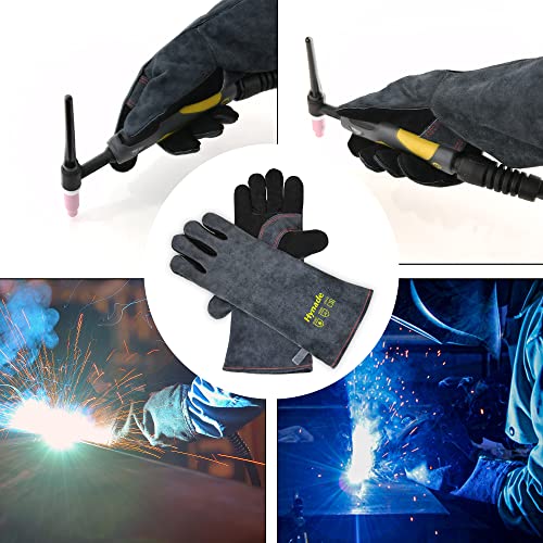 MIG140D Mig Welder, Dual Voltage 110/220V Gasless Flux Wire Welding Machine-Welding Gloves 16 Inches