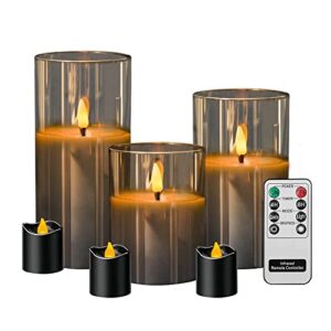 ffg led candles with remote and timer set of 6, flickering flameless battery operated pillar candles for christmas, indoor and outdoor use, black