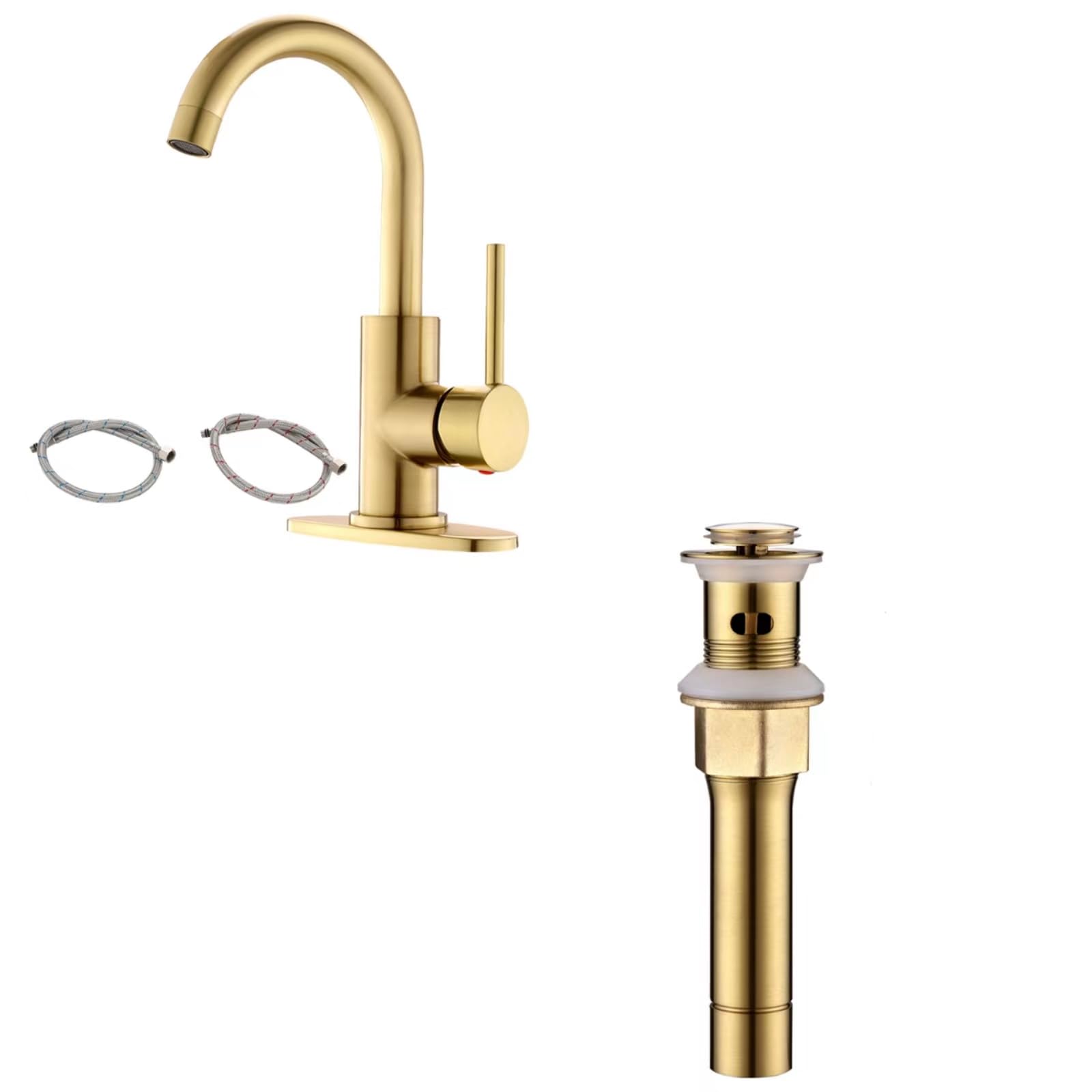 Gold Bathroom Sink Faucet and Pop Up Drain with Overflow