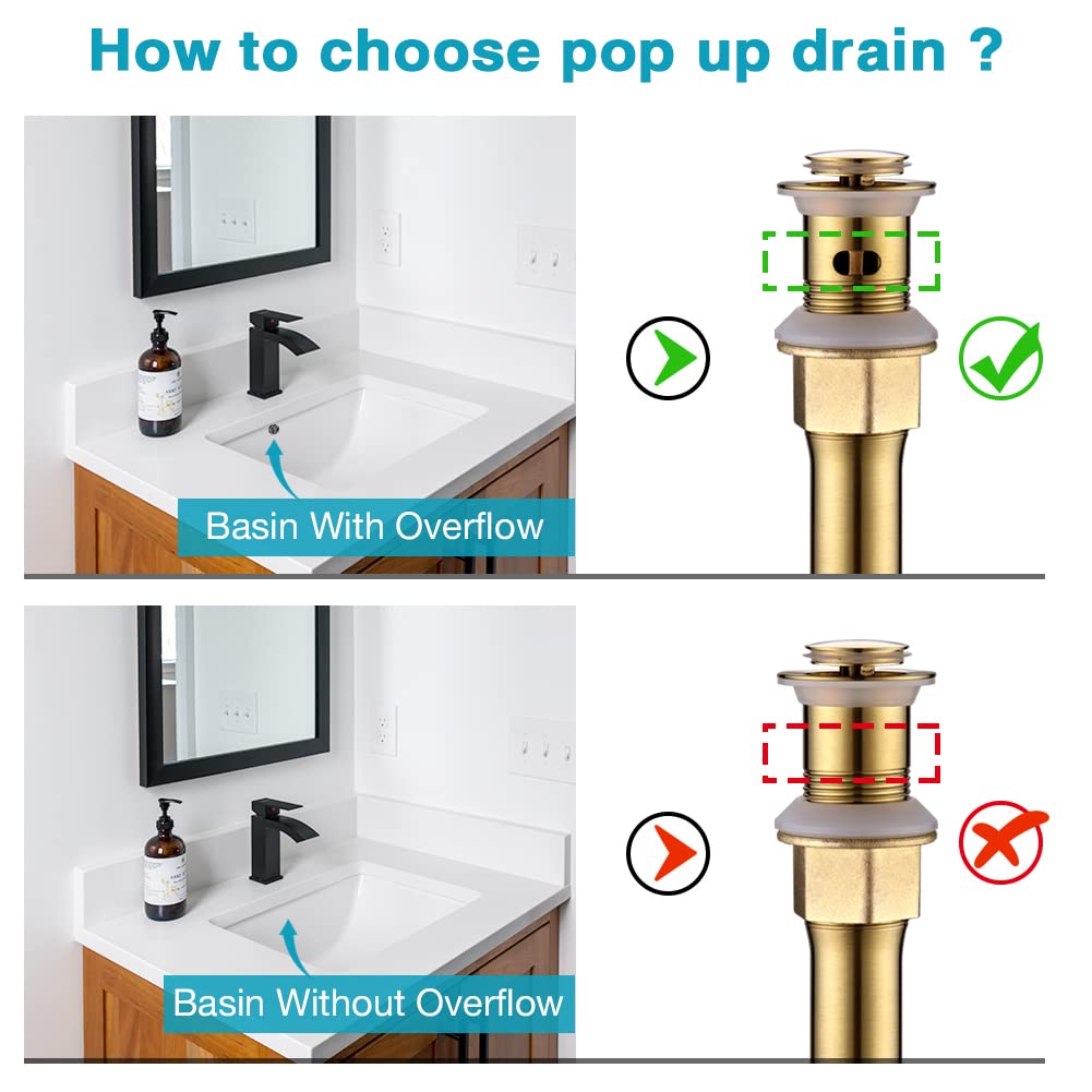 Gold Bathroom Sink Faucet and Pop Up Drain with Overflow