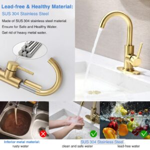 Gold Bathroom Sink Faucet and Pop Up Drain with Overflow