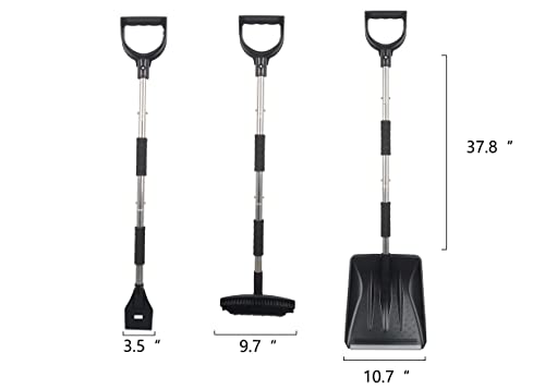 3-in-1 Snow Shovel with Ice Scraper & Snow Brush, Multifunctional Emergency Snow Shovel Kit, 3 Piece Portable Snow Shovel Removal Kit for Car and Truck, Camping and Outdoor Activities