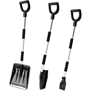 3-in-1 snow shovel with ice scraper & snow brush, multifunctional emergency snow shovel kit, 3 piece portable snow shovel removal kit for car and truck, camping and outdoor activities