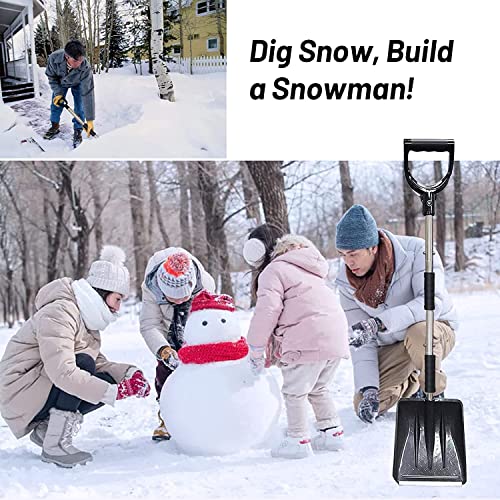 3-in-1 Snow Shovel with Ice Scraper & Snow Brush, Multifunctional Emergency Snow Shovel Kit, 3 Piece Portable Snow Shovel Removal Kit for Car and Truck, Camping and Outdoor Activities