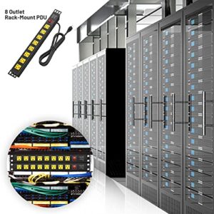 BTU Power Strip Surge Protector Rack-Mount PDU, 8 Right Angle Outlets Wide-Spaced, Heavy Duty 1U Rack Mount PDU Power Strip for Server Racks, 160 Joules, 15A/125V, 6ft Cord