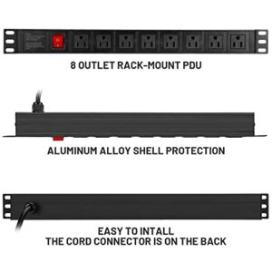 BTU Power Strip Surge Protector Rack-Mount PDU, 8 Right Angle Outlets Wide-Spaced, Heavy Duty 1U Rack Mount PDU Power Strip for Server Racks, 160 Joules, 15A/125V, 6ft Cord